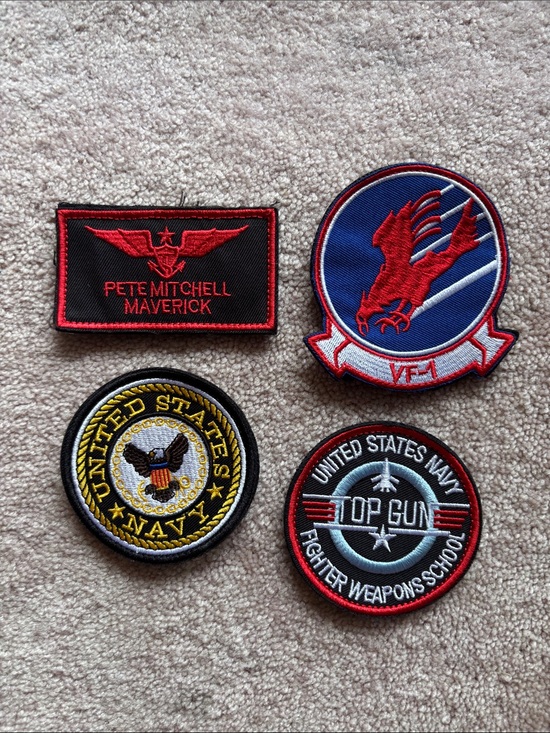 Other - Top Gun & Navy Embroidered Patch Set - Red, Blue, Black, Yellow